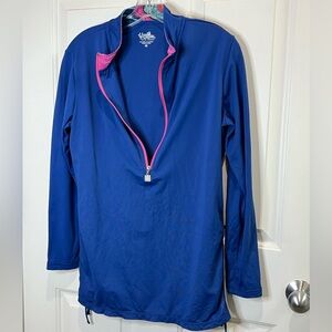 UV Skinz blue and pink 1/4 zip. UPF 50 swim shirt ruched side size M